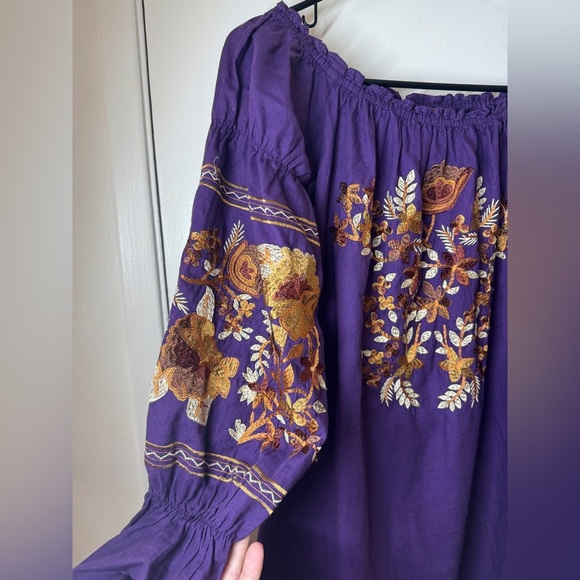 Free People Fleur Du Jour Purple Floral Gold Brown Embroidered Boho Mini Dress M - Picture 5 of 16